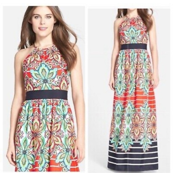 ELIZA J Crepe de Chine Floral Halter Handkerchief Maxi Dress Size 8 - Picture 3 of 14